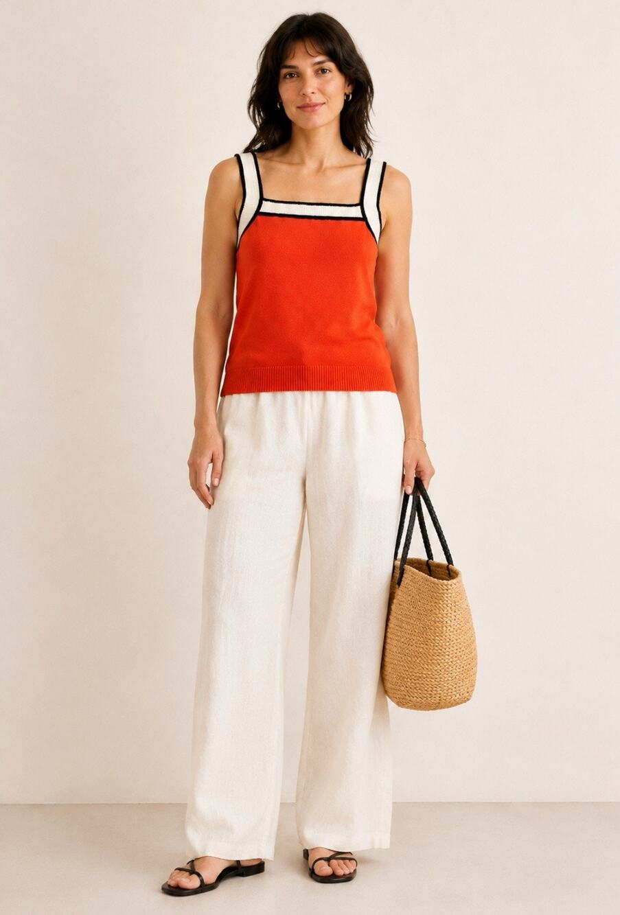 Preppy Resort Boden Line Knit Tank Sweater Size 10 Orange Colorblock Nautical